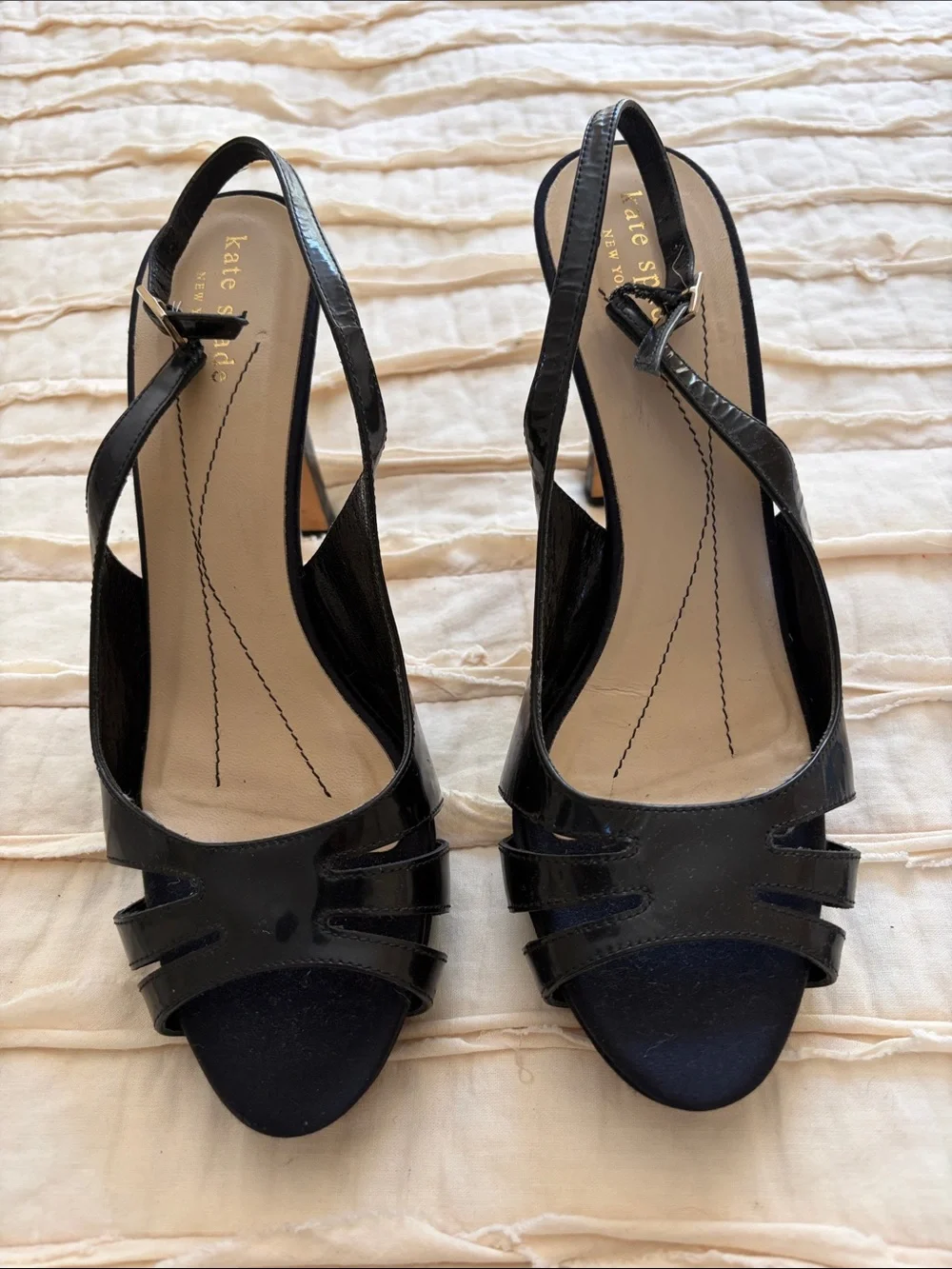 Kate Spade  Black Patent Open-Toe Slingback Heels Size 7.5.